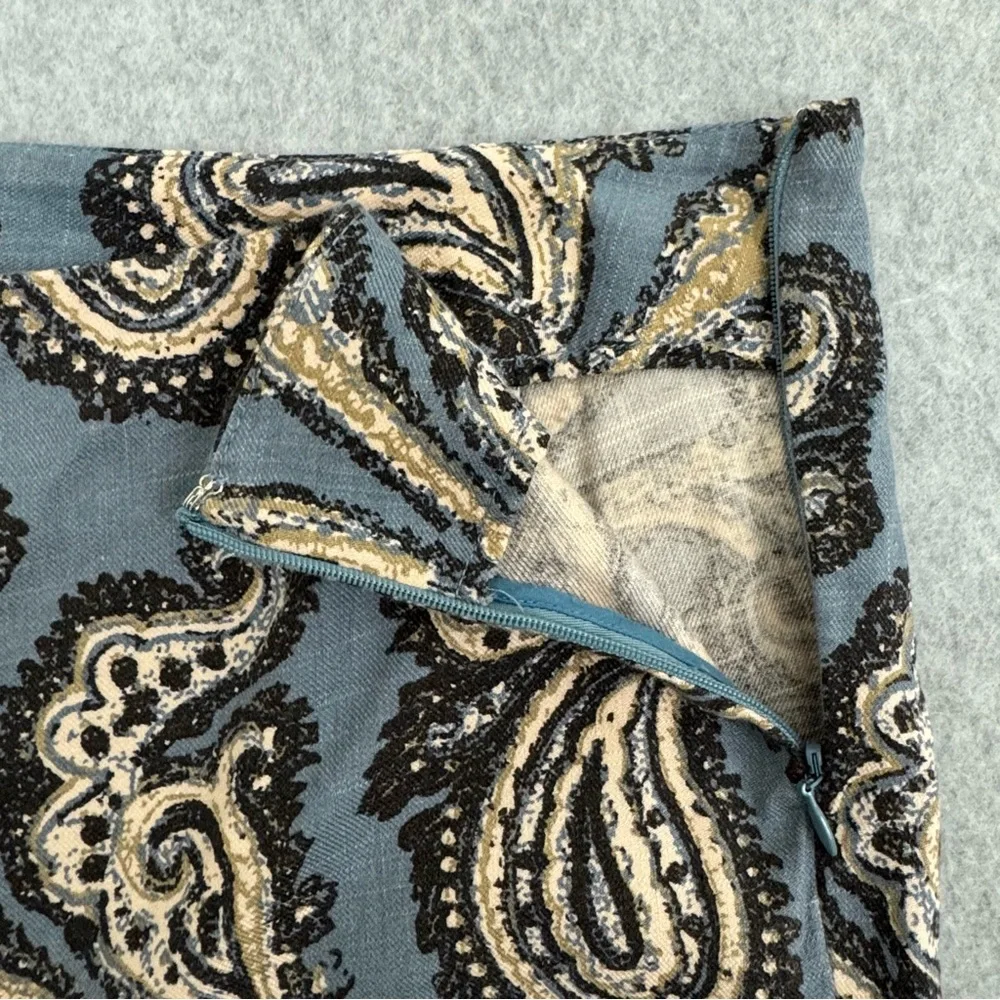 Free People Womens Pants Flare Bell Bottom Linen Blend Paisley Retro Blue Small - Picture 4 of 14